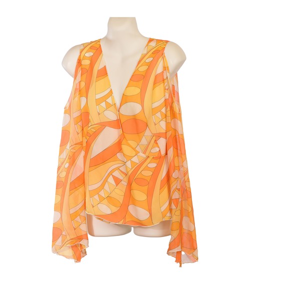 Vibrant Pure Silk Sunny Cold Shoulder Blouse from Lord & Taylor Size 8 - Picture 2 of 6